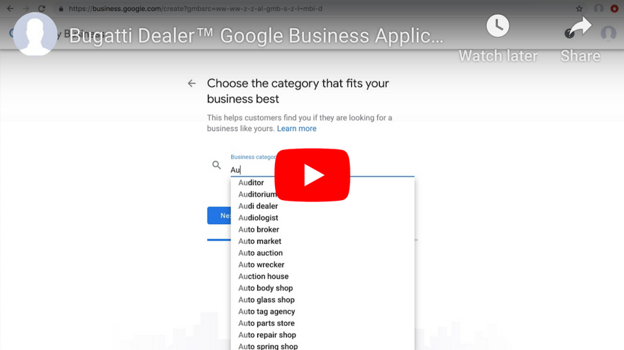 Bugatti Dealer Google Business Application